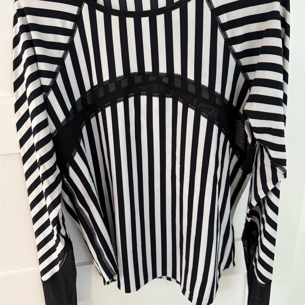 Lululemon Athletica Black and White Striped Long Sleeve Top